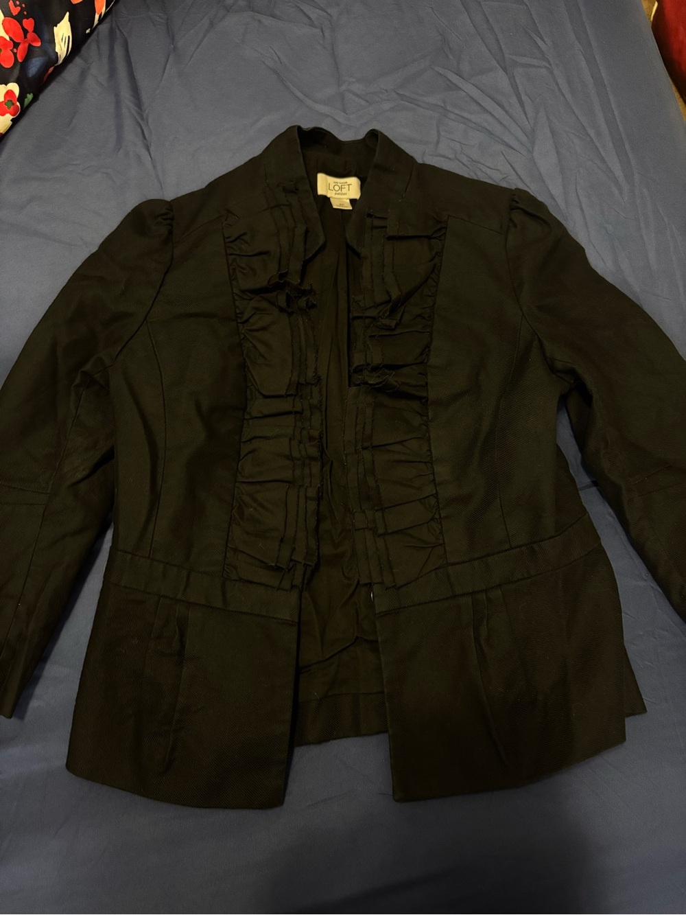 LOFT Black Ruffle Front Women's Blazer
